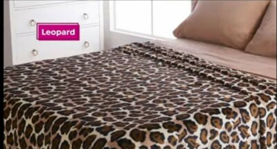 Warm & Cozy Plush Blanket and Plush Sheet Set, Leopard/ Taupe, Queen-image