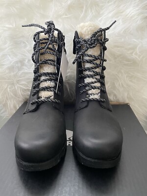 SOREL Emelie Genuine Shearling Lamb Fur Short Lace COZY Boots Black 9 Women NEW-image