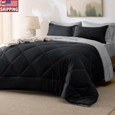 Reversible 7 Piece Queen Comforter Set Down Alternative Bed In A Bag Cozy Soft-image
