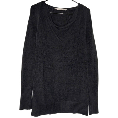Athleta Cuddle Up Cozy Sweater Women Medium Black Chenille Cowl Neck Long Sleeve-image