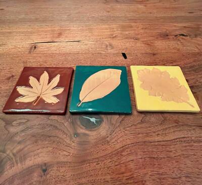 Set of 3 - Pier One Leaf Design Tiles or Coaster-image