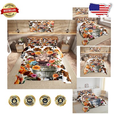 All-Season Highland cow Comforter Set - Queen with 2 Pillowcases, Cozy & Stylish-image
