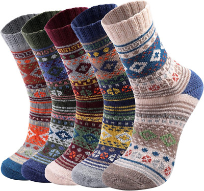 Wool Socks 5Pk - Soft Cozy Knit Winter Warm Socks for Women & Men-image