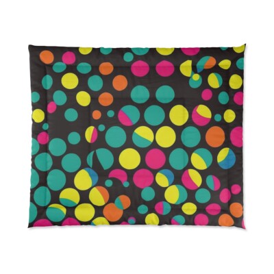 King Size Comforter Psychedelic Polka Dots Colorful Fun Retro Funky Home Decor-image