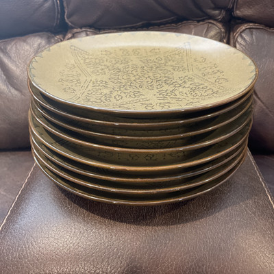 Pier 1 Stoneware Plates Set Of 8 Batik Vintage Design 10” Dinner Plate -image