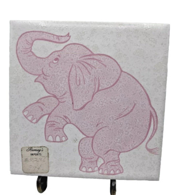 Vintage Tile Elephant Mexican Pink Decor Ceramic Ramseys Imports 4.25 