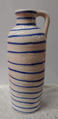 White w Blue Rings Ceramic Jug Style Vase New Pier 1 Imports-image