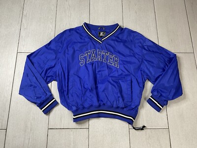 Vintage STARTER Pullover V-Neck Wind Breaker Jacket Sweater Mens L Blue Nylon-image