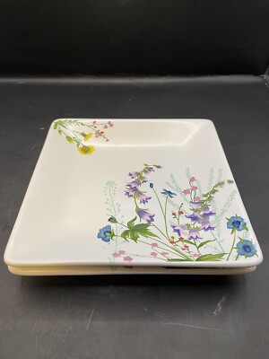 Pier 1 Imports Square Stoneware Trinket Dish, White with Floral Design Set of 2-image