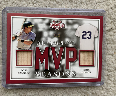 Jose Canseco Kirk Gibson ‘22 Leaf Lumber '88 MVP Seasons Dual Bat Red #’d 3/3-image