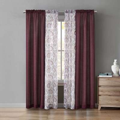 Mainstays Curtain and Sheers Set,4 Panels, Burgundy,27.5