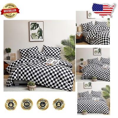 3-Piece King Size Black White Plaid Comforter Set with Pillowcases - Cozy Luxury-image