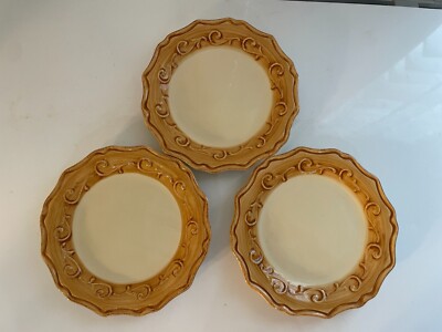 Pier 1 Gemma Baroque Salad Plates Scallop Set of 3 With Crazing Excellent 8.5