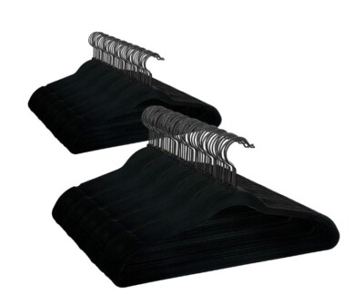 Better Homes Velvet Clothing Hangers, 100 Pack, Black, Non Slip, Space Saving-image