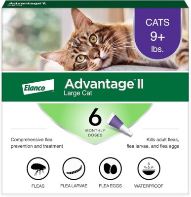 Advantage II Large Cat Flea Prevention and Treatment, Over 9lbs, 6 Monthly Doses-image