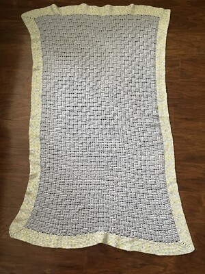 Baby Boy Basketweave Crochet Knit Soft Blanket Blue Green 46” X 30” Cozy Comfy-image