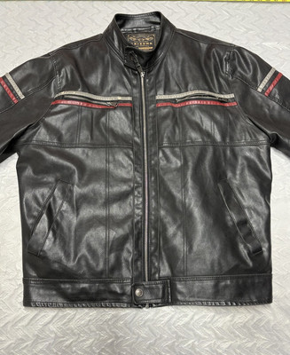 Vintage Arizona Jeans Faux Leather Cafe Moto Racer Jacket XXL Men’s Stripe 1988-image