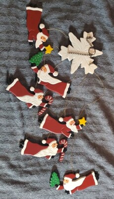 Vintage Santa Claus Wood Carved Hand Painted Christmas Wind Chime 23