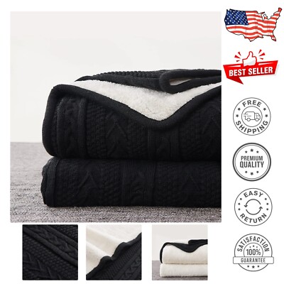 Oversized Black Acrylic Sherpa Throw Blanket - Cozy 60x80 Inches for All Seasons-image