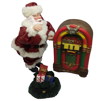 Vtg Kurt Adler Fabric Mache' Santa's World Musical Juke Box Santa Works Orig.Box-image