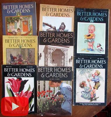 Better Homes & Gardens 1928-1937 Lot x 8 magazines many color ads fun!-image
