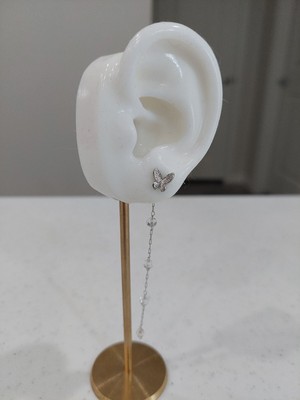 NEW Korean Design Import Butterfly Beads Silver Toned Long Back Dangle Earrings-image