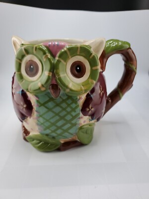 PIER One IMPORTS Hand Painted Cup 24oz Mug Dolomite OLLI THE OWL Large Coffee-image