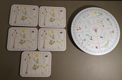 VTG Design Imports Botanical Print Trivet Melamine & 5 Matching Jason Coasters -image