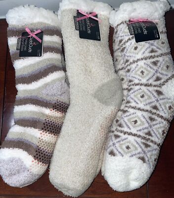 NWT NEW Women's Cuddl Duds Sherpa Lined Lounge Socks Set Of 3 Size 4-10-image