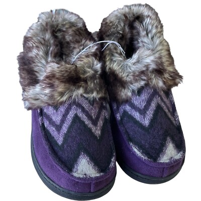 Zigzaggers Slipper Shoes Purple Faux Fur Trim Size EU 42 US 11 Comfortable Cozy-image