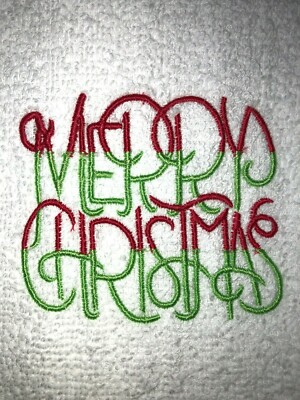 Embroidered White Bathroom Hand Towel  Merry Christmas two toned colors HS1557-image