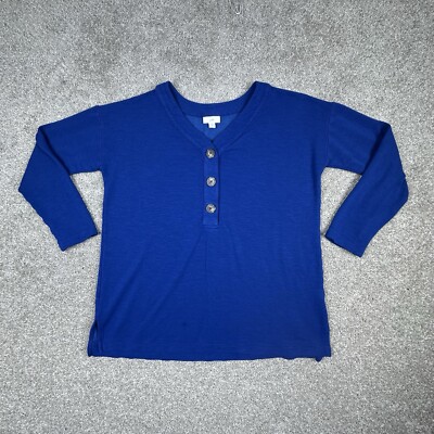 J Jill Shirt Womens Small Blue Button Henley Fleece Tunic Sweatshirt Cozy Top-image