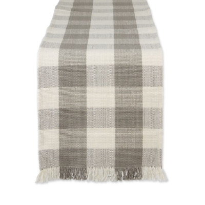 Dove Gray and Ivory Buffalo Check, Modern Farmhouse Table Runner - 13