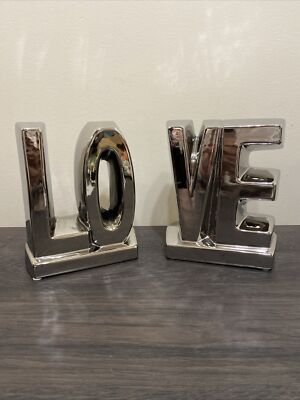 ❤️ PIER 1 Imports LOVE Bookends mirrored silver Décor Discontinued EUC-image