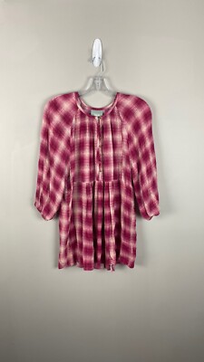 Maeve Shirt Womens  Extra Small Plaid Checker Blouse Pink Calavon Flowy Ladies-image