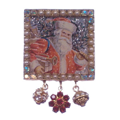 New MAXIMAL ART John Wind Christmas Vintage Santa Claus Crystal Gold Pin-image
