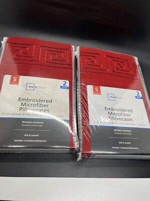 Mainstays Embroidered Pillowcases Microfiber Burgundy 2 Sets Standard -image