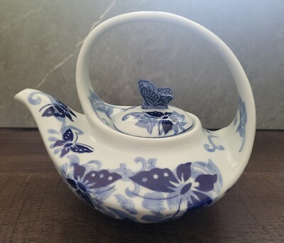 Pier 1 Imports Hand Painted Butterfly Design Teapot-image