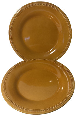 Set Of 2 Pier 1 Spice Route Ginger Yellow Stoneware Beaded Dinner Plate 10 1/2”-image
