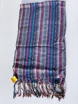 Multicolor Elegant Scarf w/ Fringes Craftsman Nepal Handmade 39x68 Inches-image