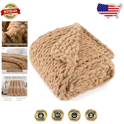 Cozy 50x60 Inch Tan Brown Chenille Blanket – Perfect for Home Decor & Gifting-image