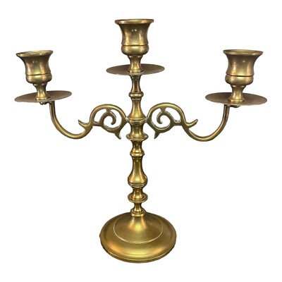 Solid Brass Triple Candelabra  10” x 9.25” Made In India Enesco Imports-image