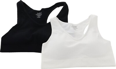 AnyBody Rib Seamless Cozy Lounge Bralette 2Pc Black White L NWOT (836)-image