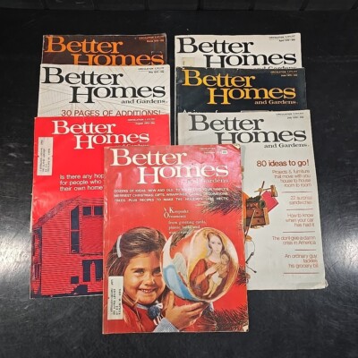 (7) 1970 Better Homes Gardens Magazines Lot Mid Century Decor Crafts Recipes Art-image