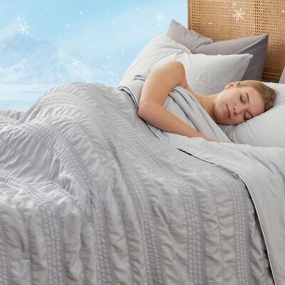 Seersucker Cooling Comforter Full Size Qmax 0.4 Reversible Lightweight Cooling B-image