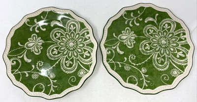 Pier 1 Maribeth Green Accent Salad Plate with Paisley Floral Design Set of 2-image