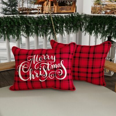 Mainstay Indoor Outdoor 16x12 Merry Christmas Pillow Red Black White-image