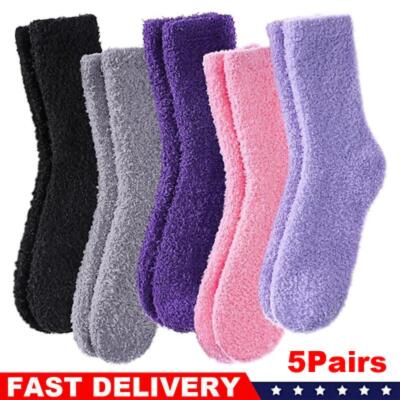 Women 5 Pairs Super Soft Winter Non-Skid Cozy Fuzzy Solid Slipper Socks-image