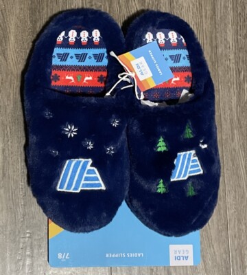 ALDI GEAR LADIES/WOMENS HOLIDAY SLIPPERS NAVY BLUE CHRISTMAS SOFT COZY SIZE 7/8-image