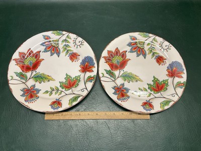 Set of 2 PIER 1 IMPORTS Elizabeth Jacobean Print Floral Ironstone Dinner Plates-image